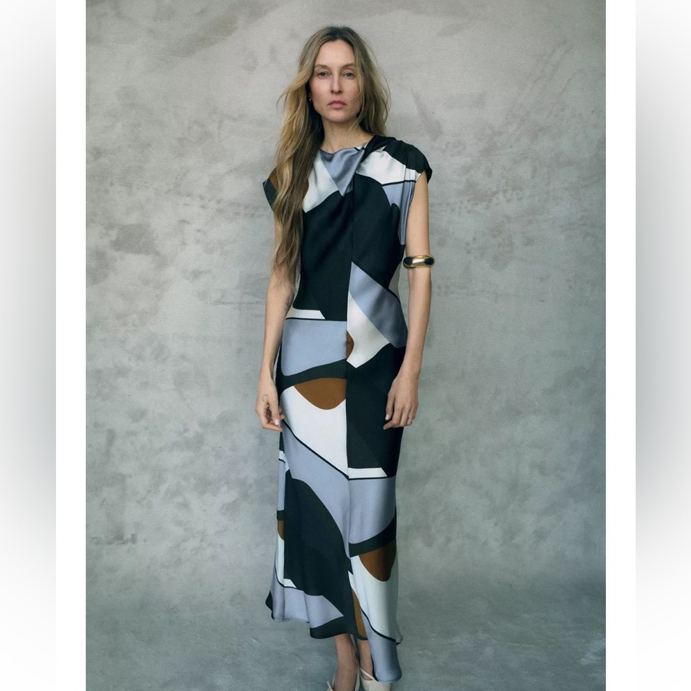 Zara NWT printed satin effect midi dress 2479/124